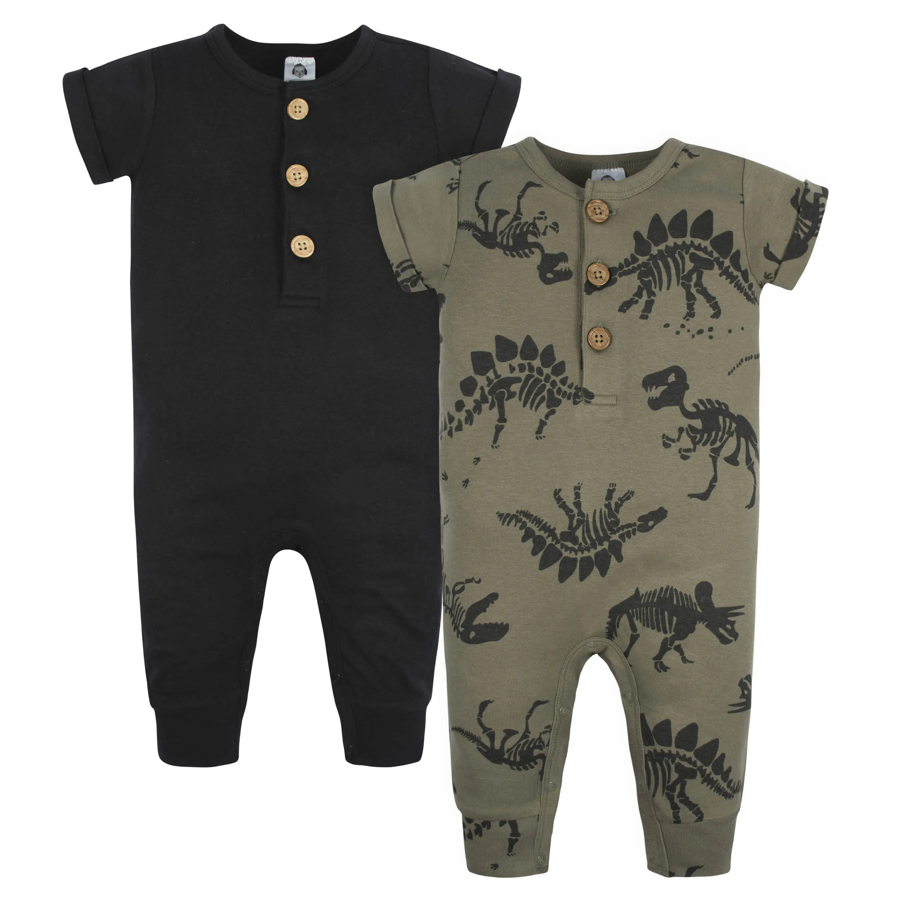 2-Pack Baby Boys Fossils & Black Short Sleeve Rompers