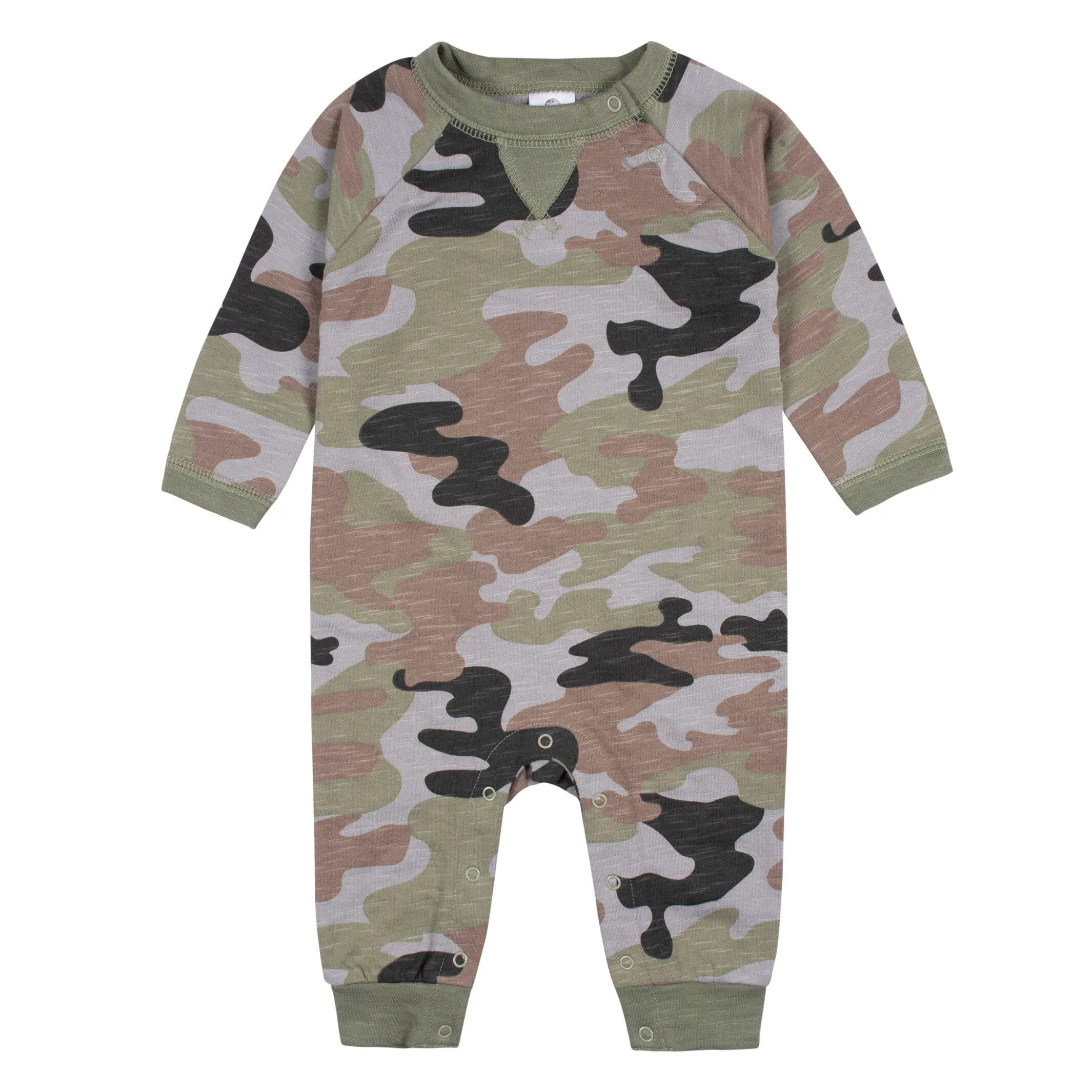 2-Pack Baby Boys Green Camo & Striped Raglan Sleeve Romper