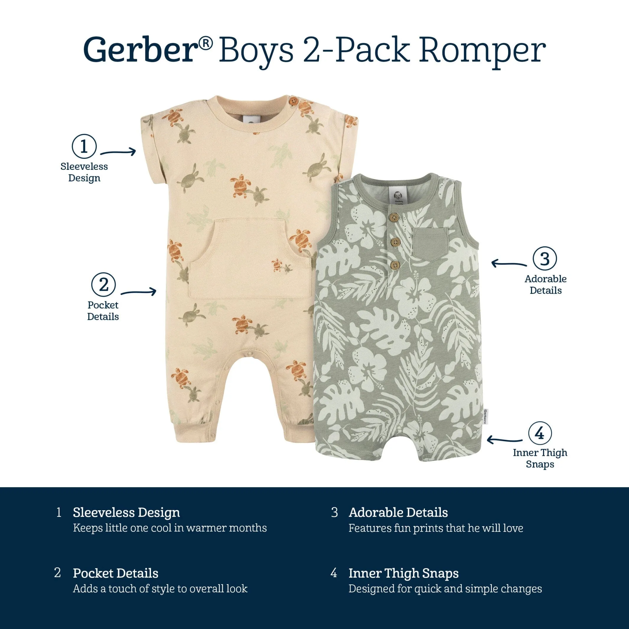 2-Pack Baby Boys Tropical Rompers