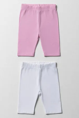 2 Pack Cropped Leggings Pink & White