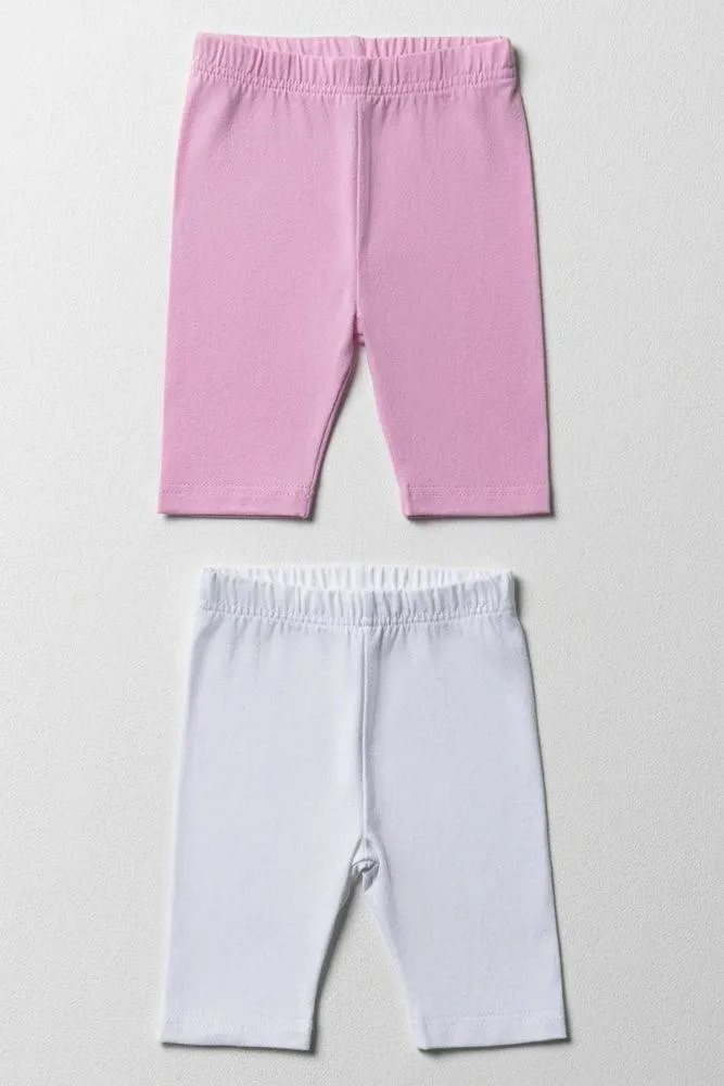 2 Pack Cropped Leggings Pink & White