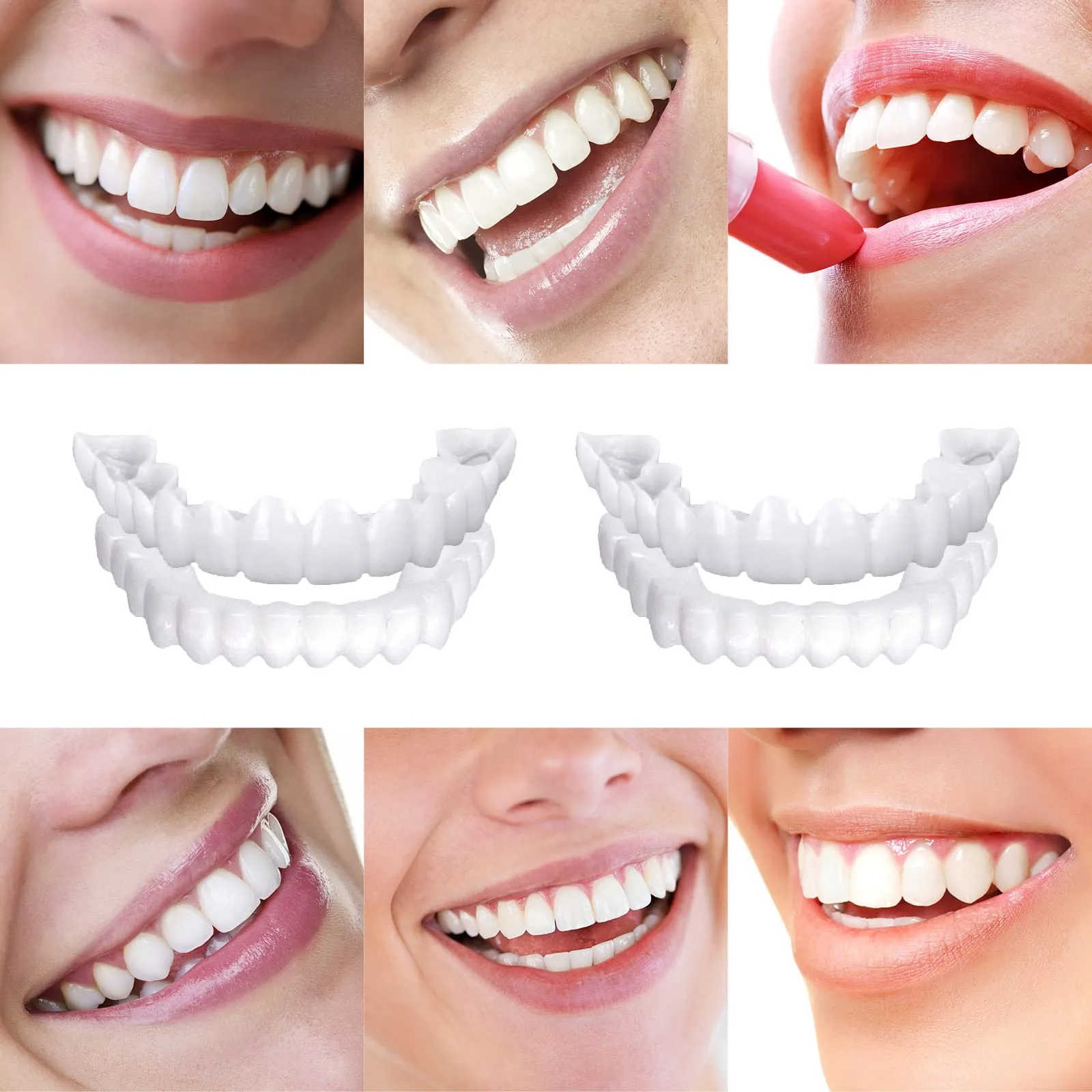 2 Pairs Veneers Snap in Teeth Teeth Comfort Fit Whitening Veneer Snap on Dentures with Woman & Man Party in Smile Beautiful Snapping instants