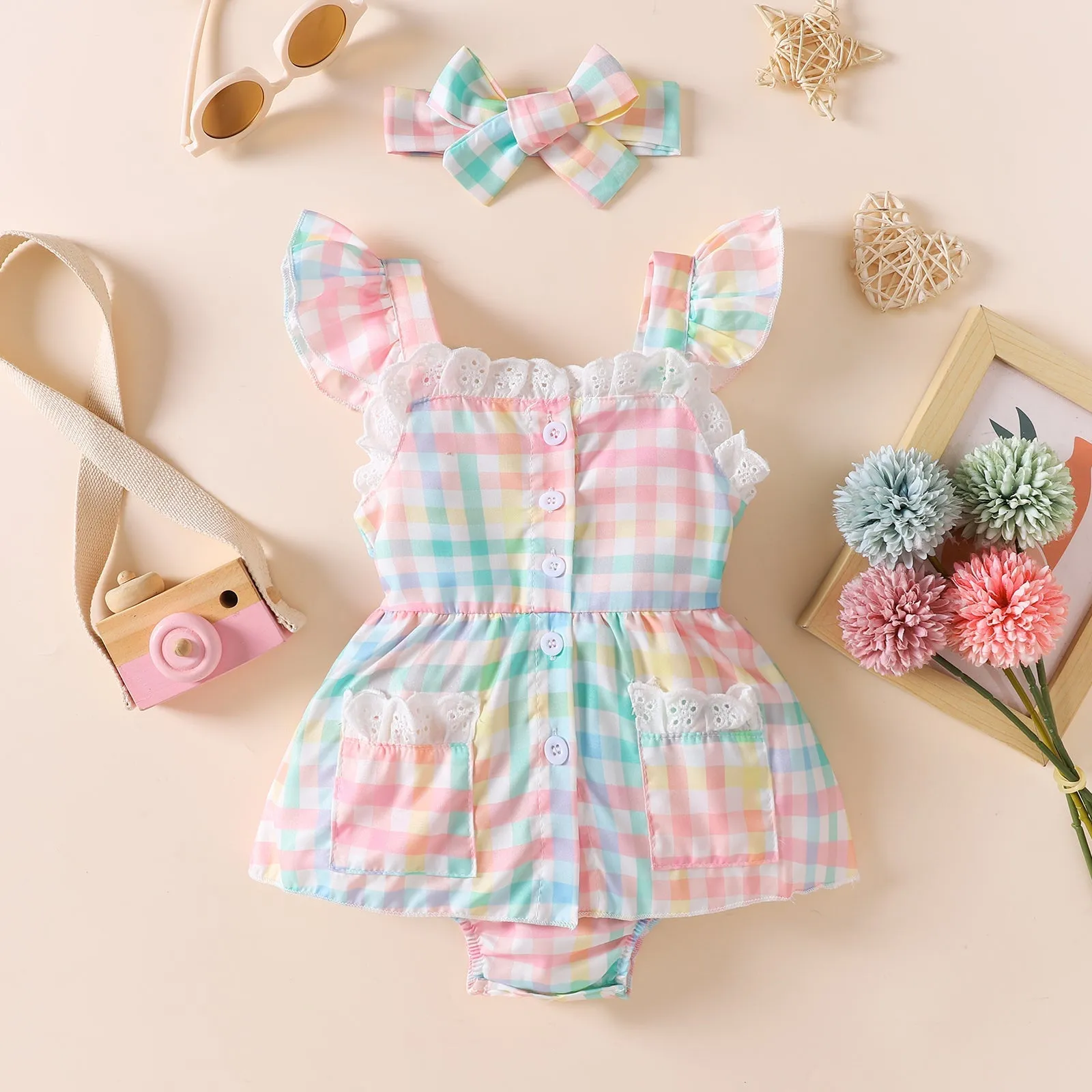 2-piece Baby Plaid Rompers