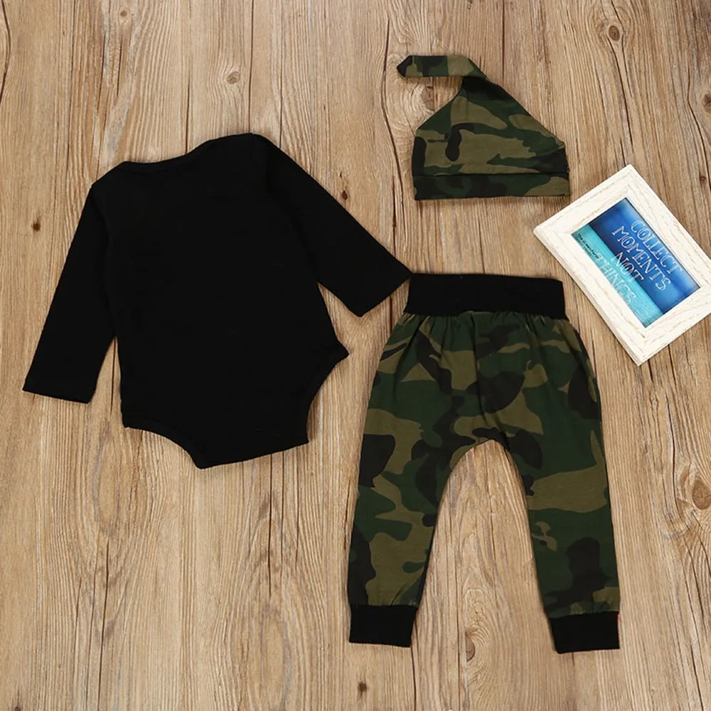 2018 Hot Sale Infant Baby Letter Print Romper Jumpsuit Camouflage Pants Outfits Set