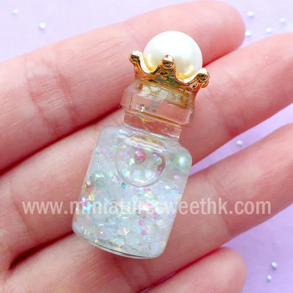 3D Crown and Pearl Embellishments | Kawaii Princess Jewelry Supplies | Crown Cap for Mini Perfume Bottle (4pcs / 21mm x 17mm)