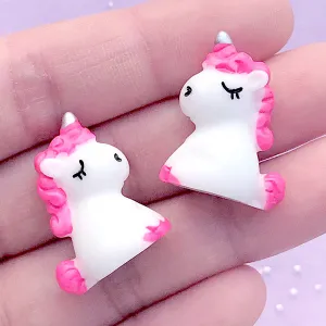 3D Unicorn Resin Cabochons | Mythical Creature Embellishment | Magical Girl Decoden Pieces | Kawaii Craft Supplies (2 pcs / Pink / 13mm x 24mm)