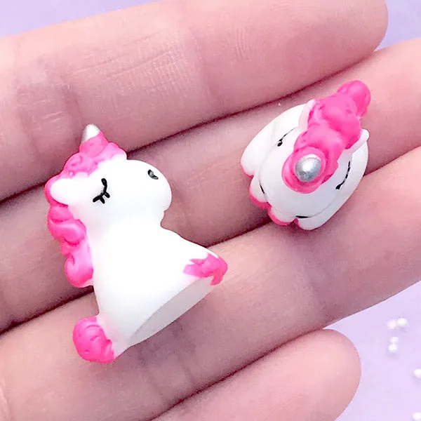 3D Unicorn Resin Cabochons | Mythical Creature Embellishment | Magical Girl Decoden Pieces | Kawaii Craft Supplies (2 pcs / Pink / 13mm x 24mm)