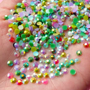 AB Resin Round Faceted Rhinestones Mix (3mm) (200 pcs) Decoden Kawaii Cell Phone Deco Scrapbooking Nail Art Nail Decoration RHM019