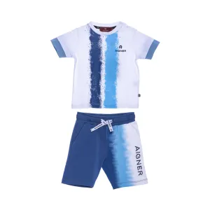 Aigner Kids Baby Boy's Blue Cotton Logo T-Shirt and Short Set