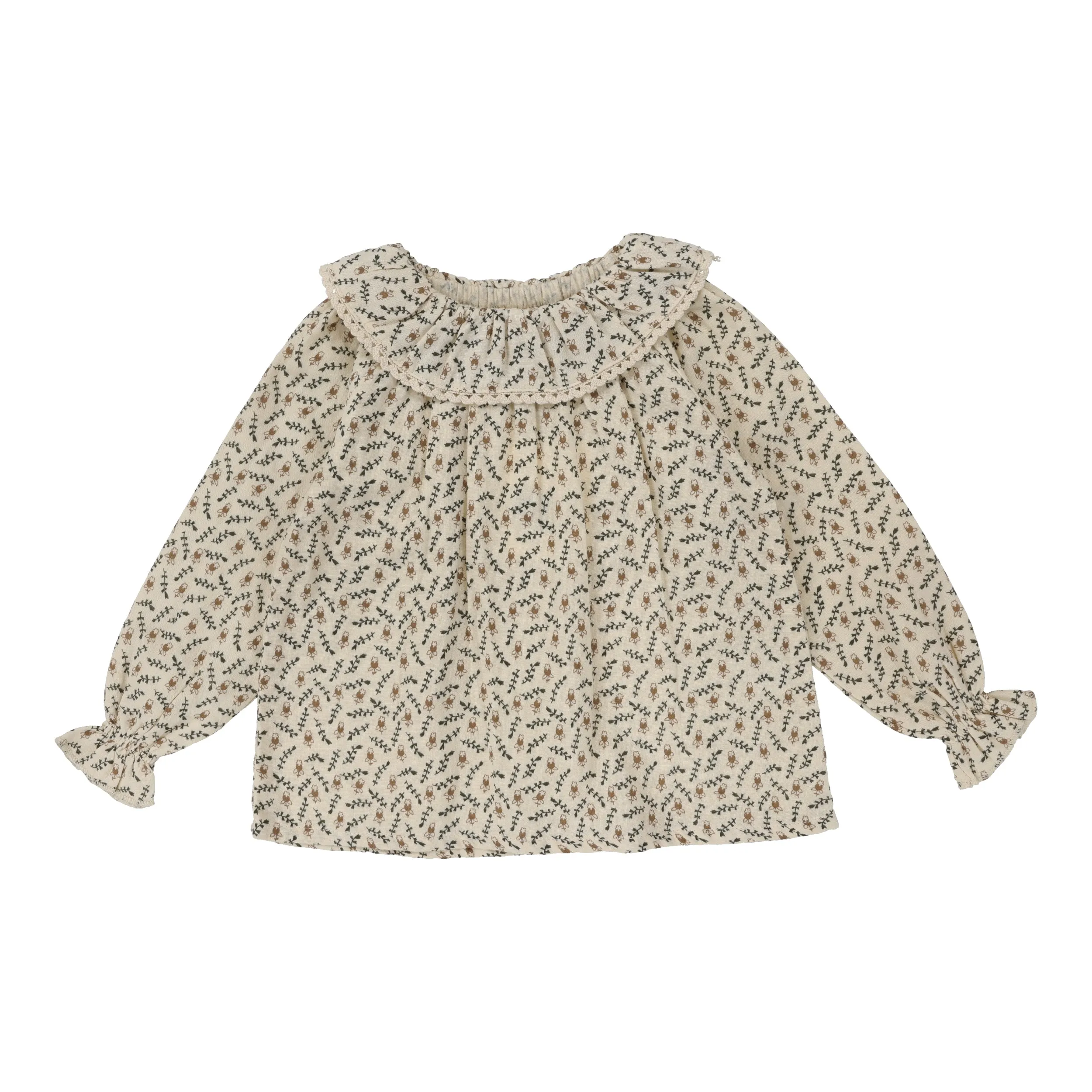 ANALOGIE BEIGE/BROWN FLORAL RUFFLE COLLAR SHIRT