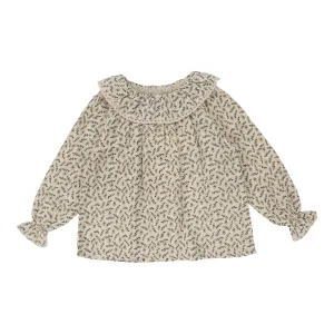 ANALOGIE BEIGE/BROWN FLORAL RUFFLE COLLAR SHIRT