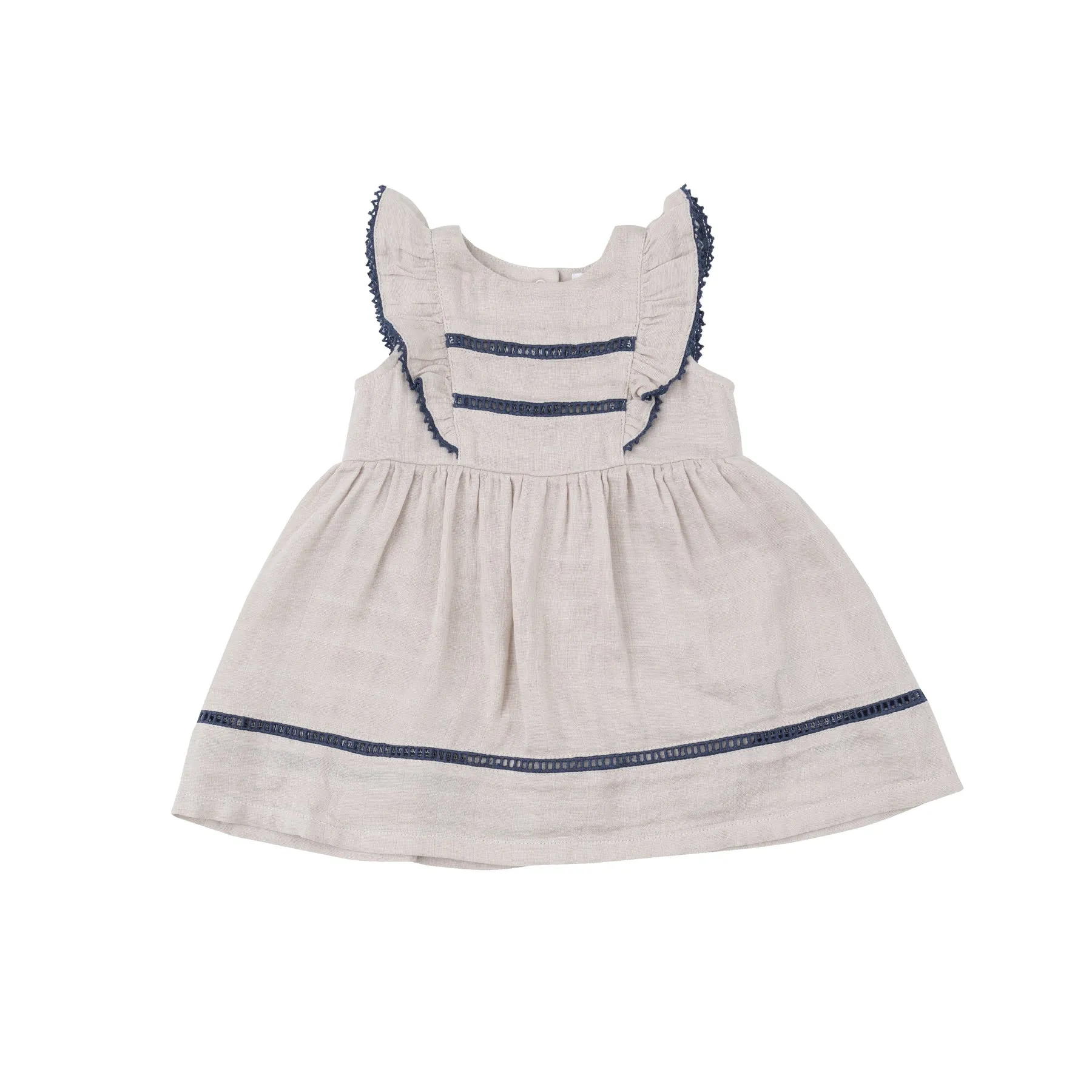 ANGEL DEAR OATMEAL SOLID MUSLIN RUFFLE DRESS WITH TRIM