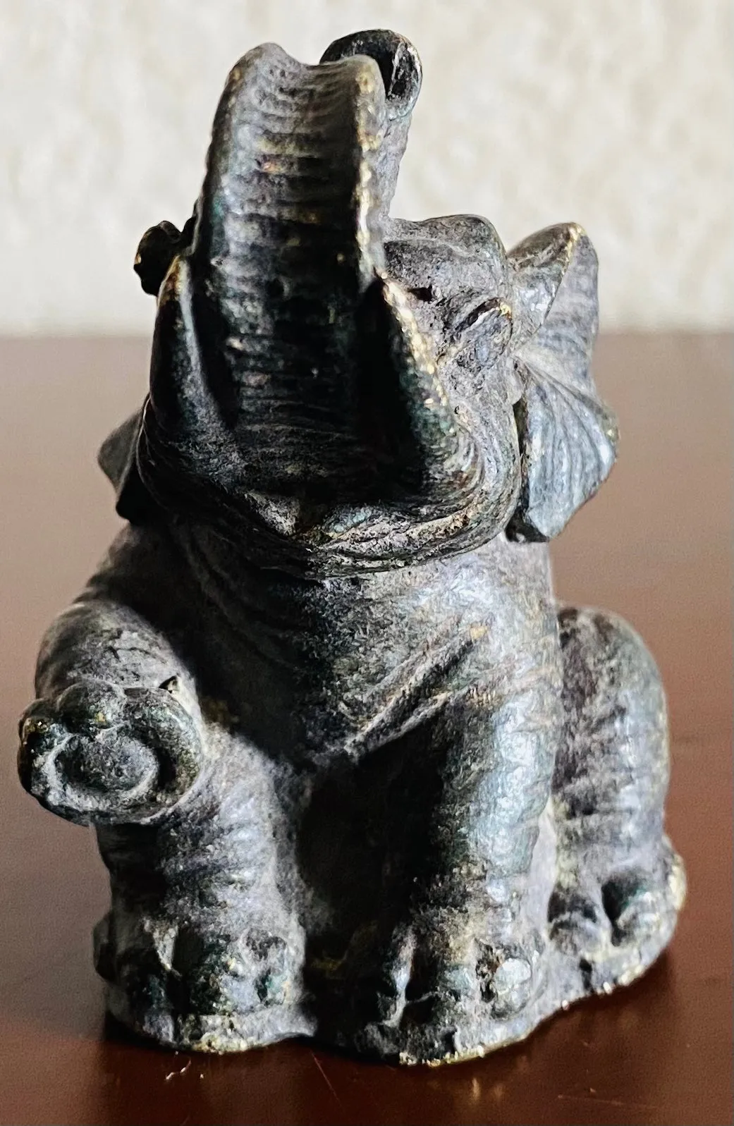 Antique Cute Playful Elephant Metal Iron Metal Charcoal Tone Figurine Sculpture