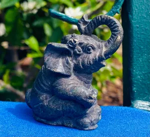 Antique Cute Playful Elephant Metal Iron Metal Charcoal Tone Figurine Sculpture