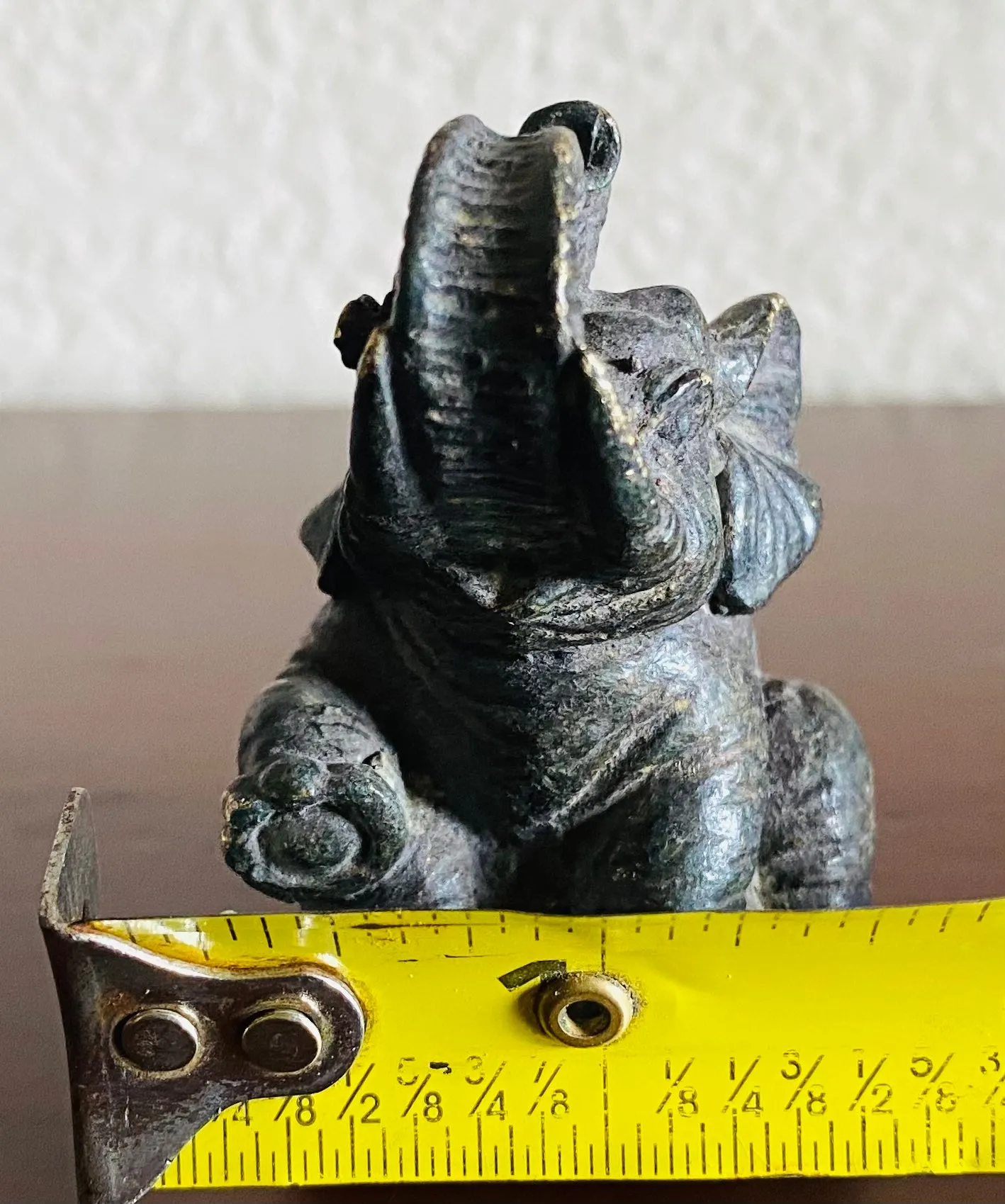 Antique Cute Playful Elephant Metal Iron Metal Charcoal Tone Figurine Sculpture