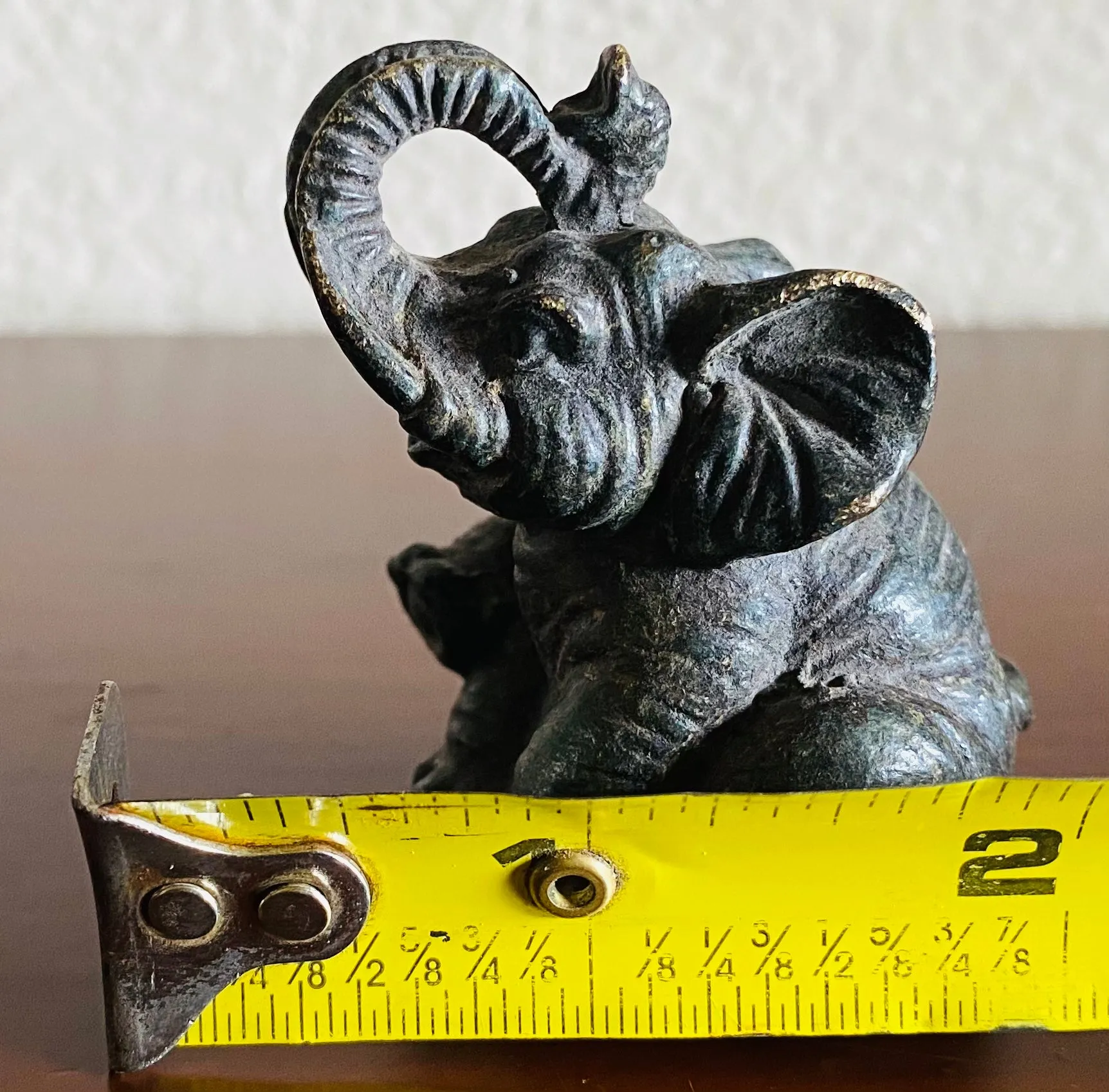 Antique Cute Playful Elephant Metal Iron Metal Charcoal Tone Figurine Sculpture