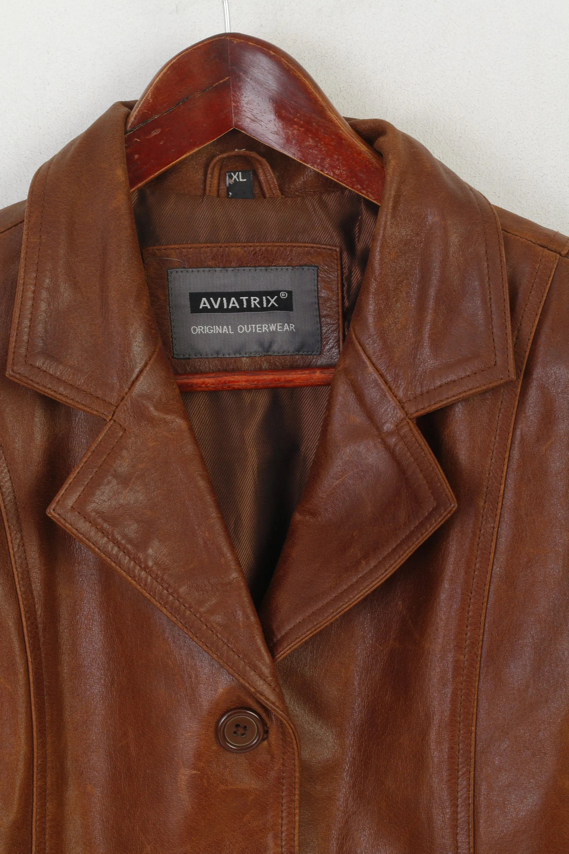 Aviatrix Women XL (L)  Jacket Brown Leather Outerwear Vintage Shoulder Pads Blazer