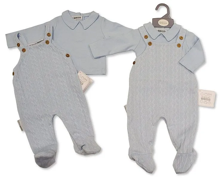 Baby Boys 2 Pieces Long Dungaree Set - Sky (NB-6m) (PK6) BIS-2020-2530s