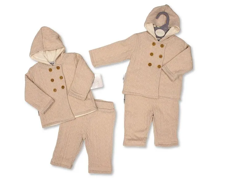 Baby Boys 2 Pieces Set with Hood - Taupe (NB-6m) (PK6) BIS-2020-2529T