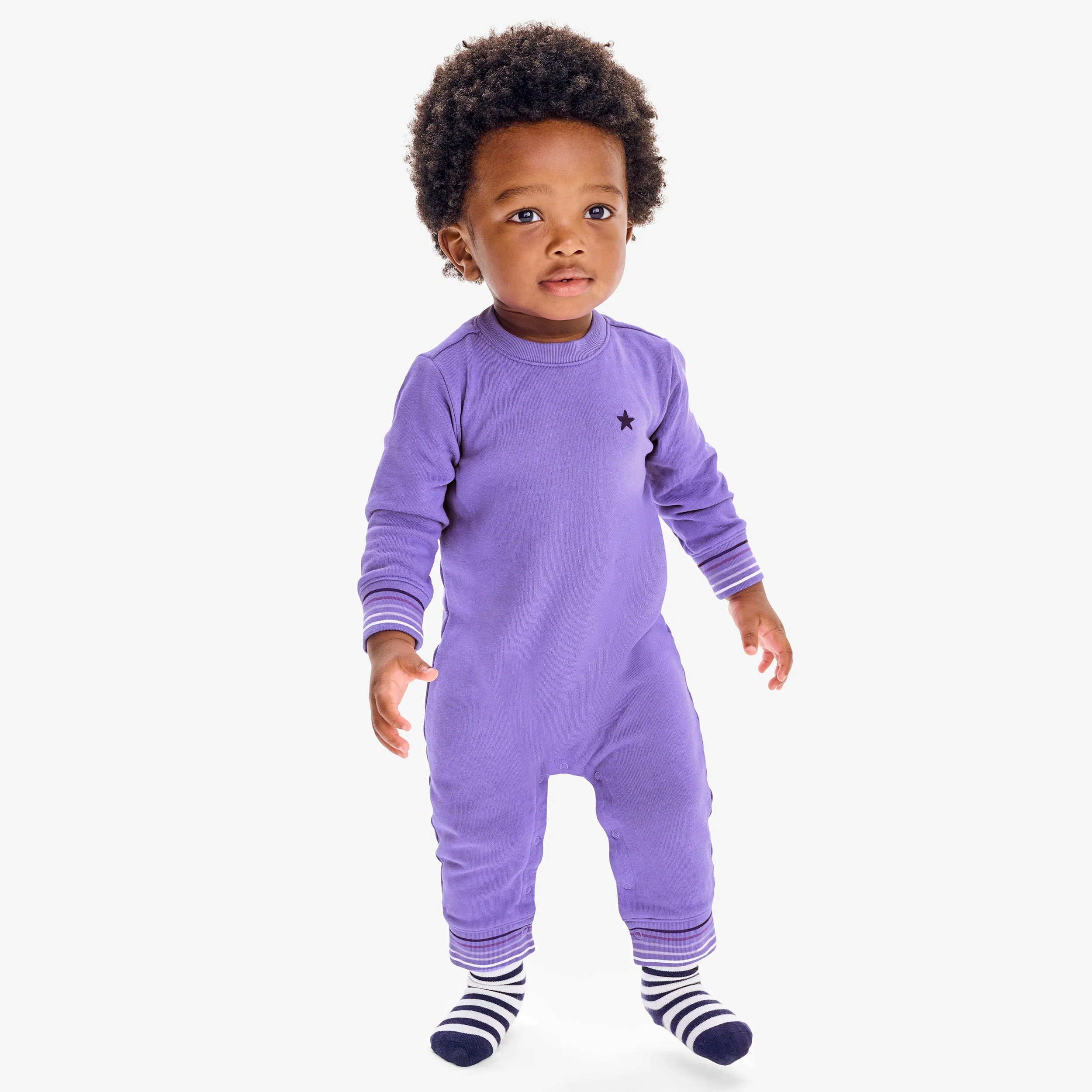 Baby embroidered stripe trim sweatshirt romper