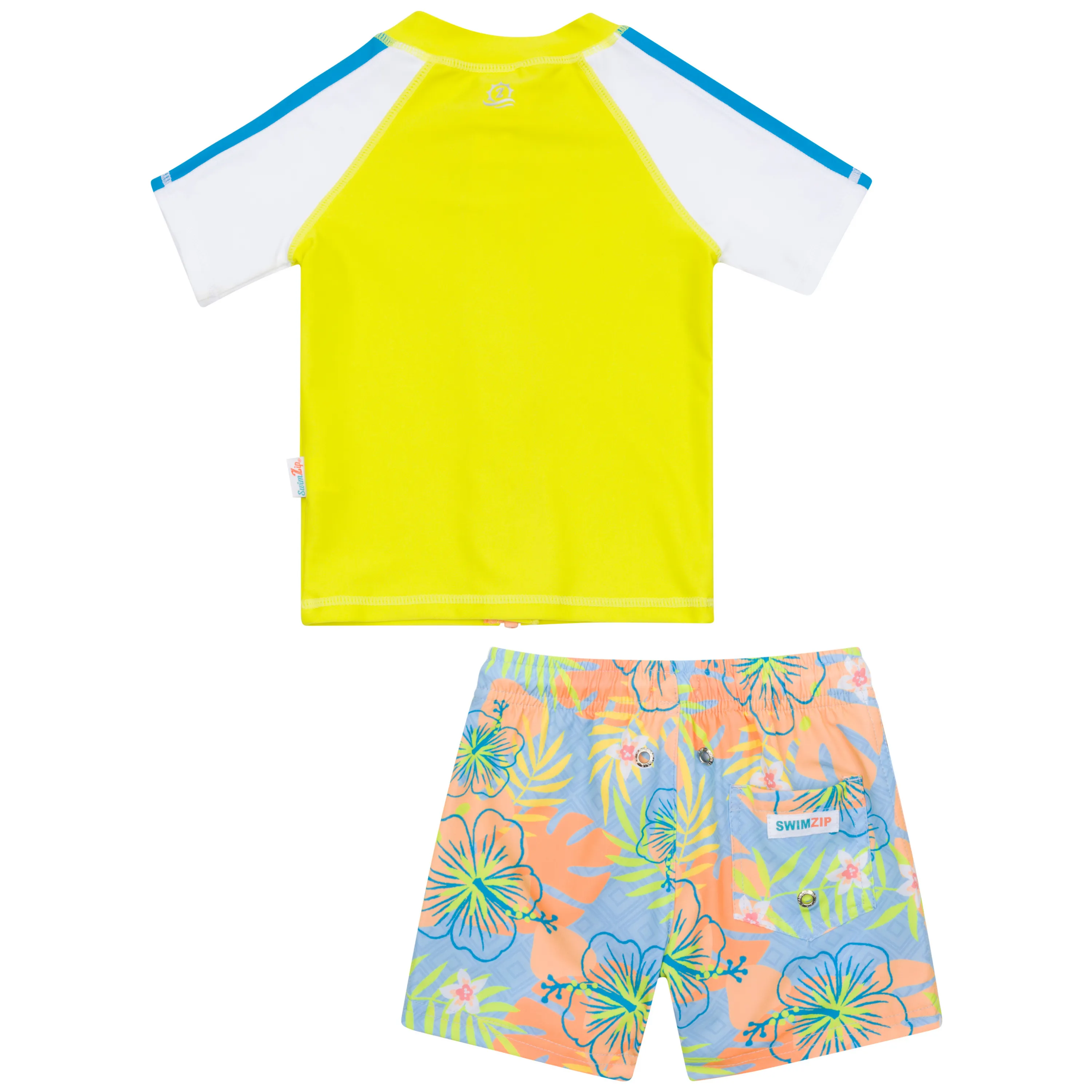 Boys Short Sleeve Zipper Rash Guard and Swim Trunk Set | "Groovy"