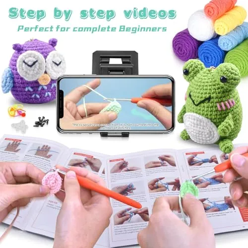 Crochet Kit for Beginners Kids - Adults - Amigurumi Crocheting Animal Kits, Beginner Knitting Set DIY Art Craft, 3 Pattern Owl, Penguin, Frog, Easy to Learn Tutorials, Yarns, Hook, for kids Age 8 