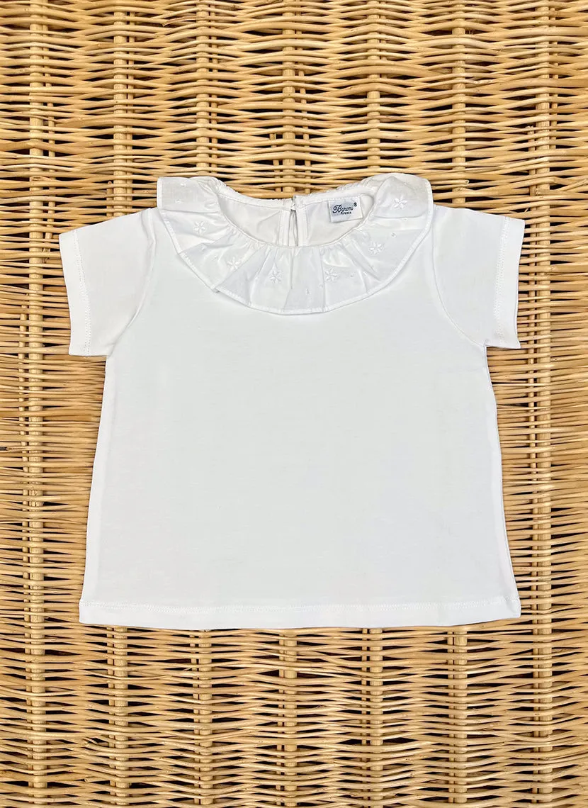 Embroidered ruffle collar Girly T-shirt