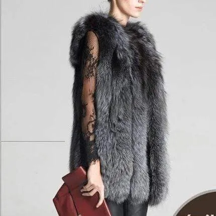 European Celebrities Style High Fashion 100/100 Natural Fox Fur Vest