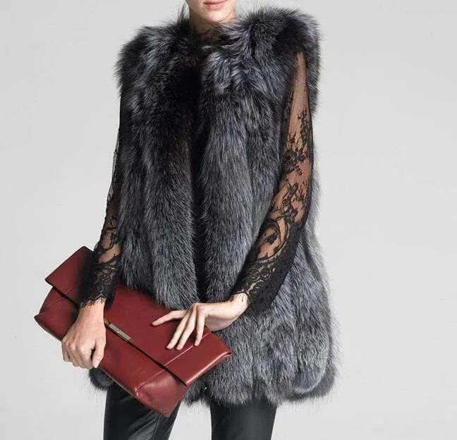 European Celebrities Style High Fashion 100/100 Natural Fox Fur Vest