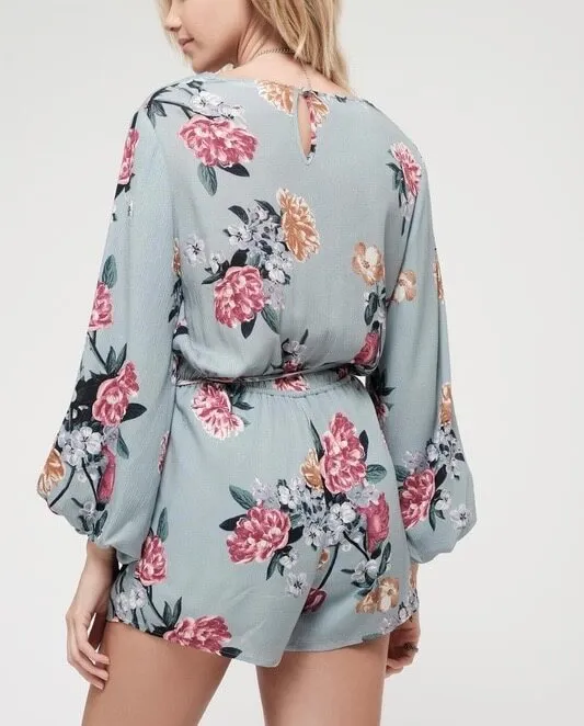 Final Sale - Blu Pepper Floral Print Romper - Sage