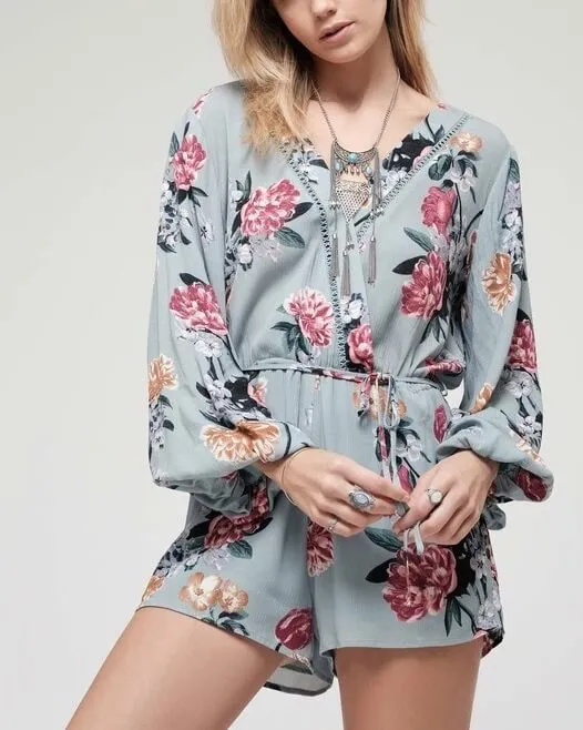 Final Sale - Blu Pepper Floral Print Romper - Sage