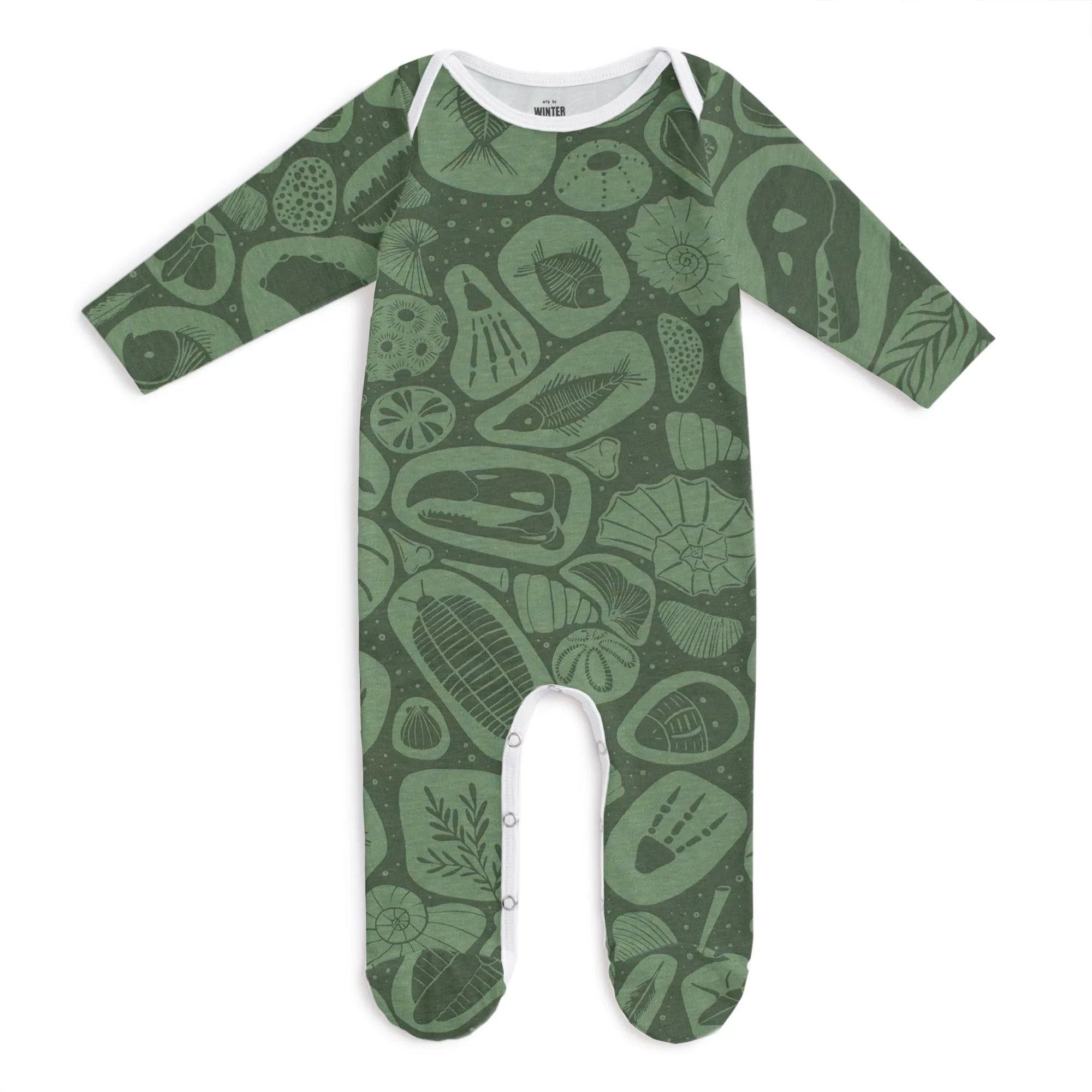 Footed Romper - Fossils Green