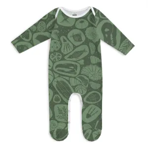 Footed Romper - Fossils Green