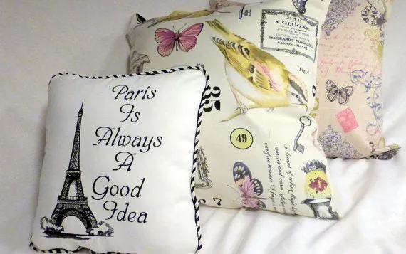 French themed Pillows, Paris pillows, French country decor