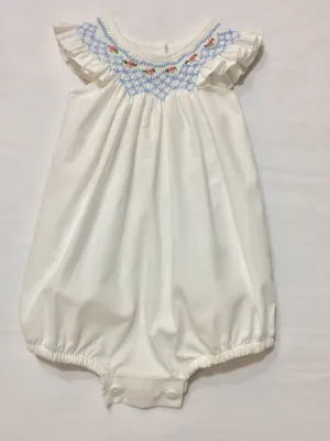 Hand Smocked Baby Romper in White