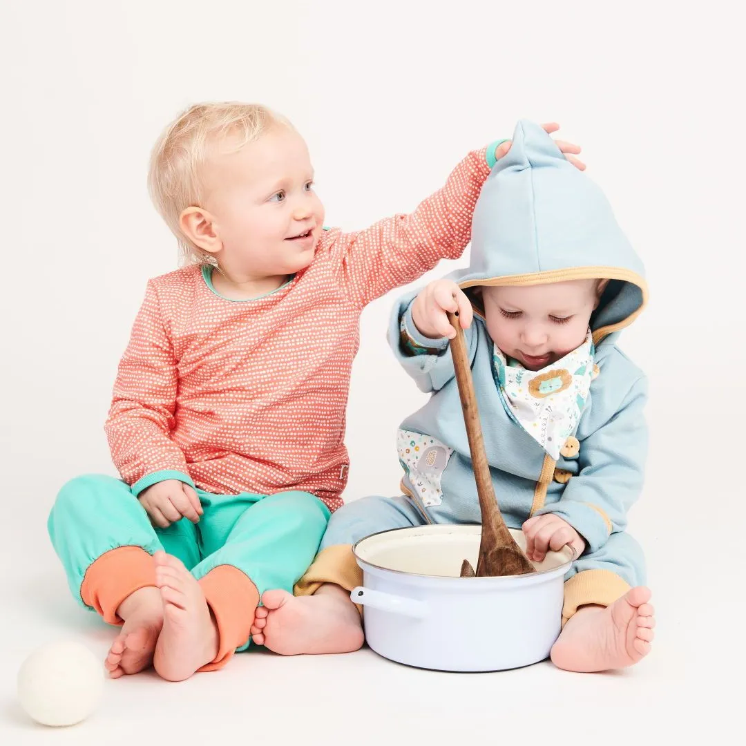 Long-sleeve baby top "Dotted Lines Coral/Mint"