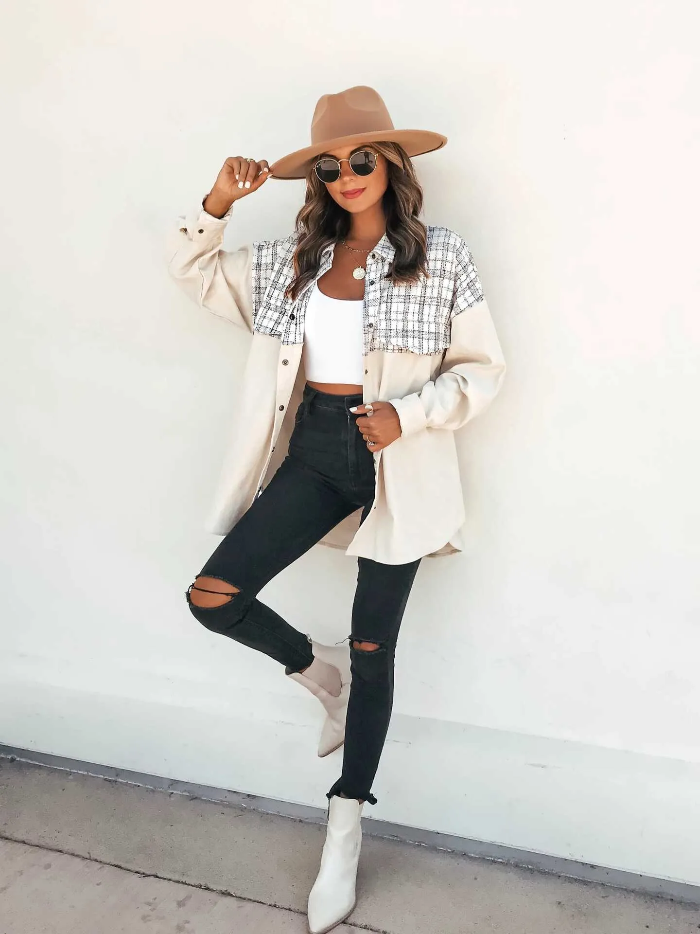 Long Sleeve Pocket Plaid Jacket