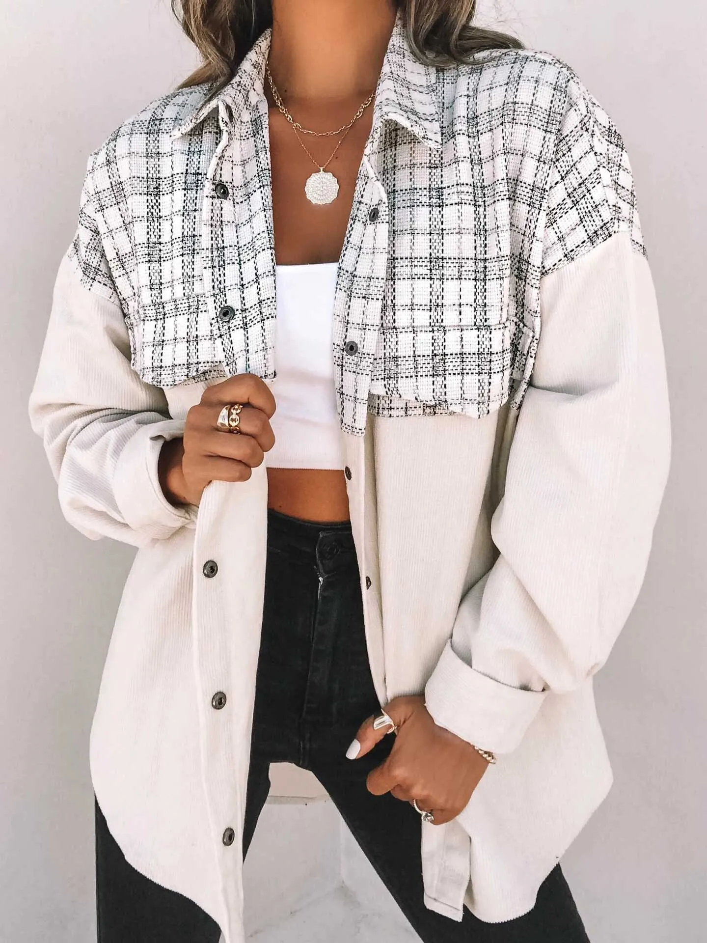 Long Sleeve Pocket Plaid Jacket