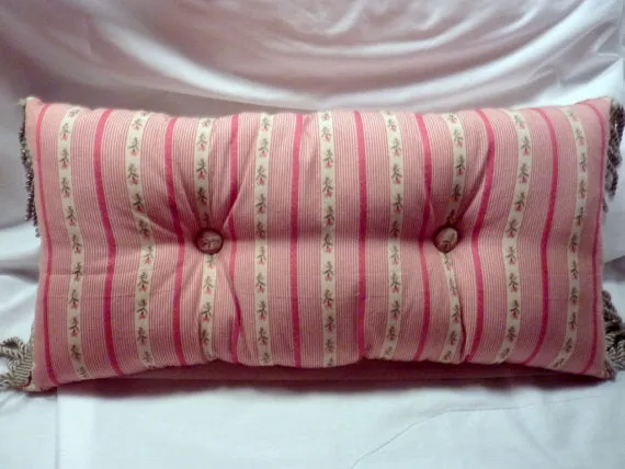 Lumbar pillow 12x24 designer fabric Accent Pillow with fringed trim and covered buttons