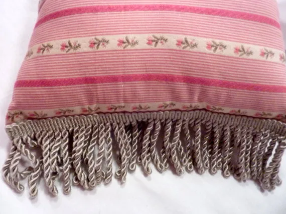 Lumbar pillow 12x24 designer fabric Accent Pillow with fringed trim and covered buttons