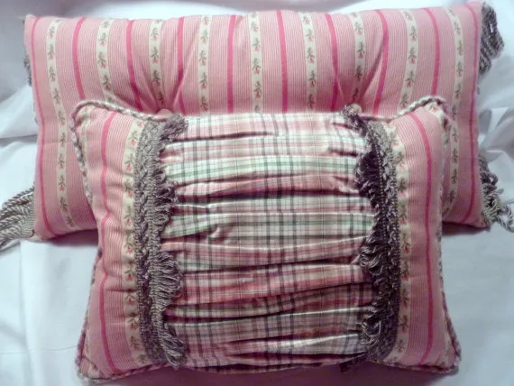 Lumbar pillow 12x24 designer fabric Accent Pillow with fringed trim and covered buttons