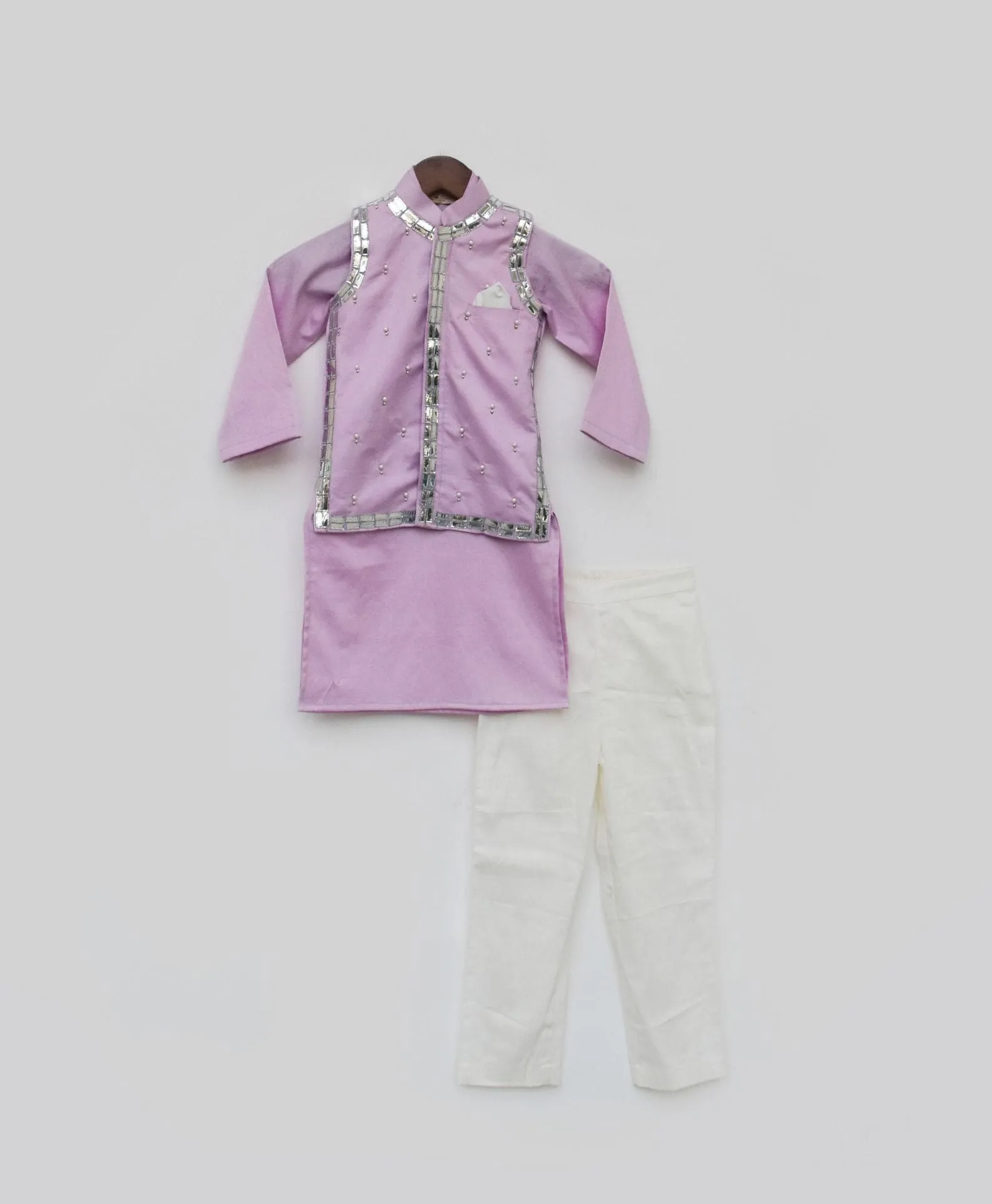 Pre Order: Lilac Embroidery Jacket with Kurta and Pant