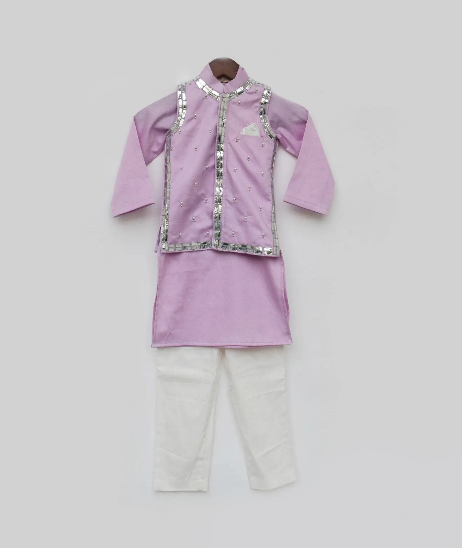 Pre Order: Lilac Embroidery Jacket with Kurta and Pant