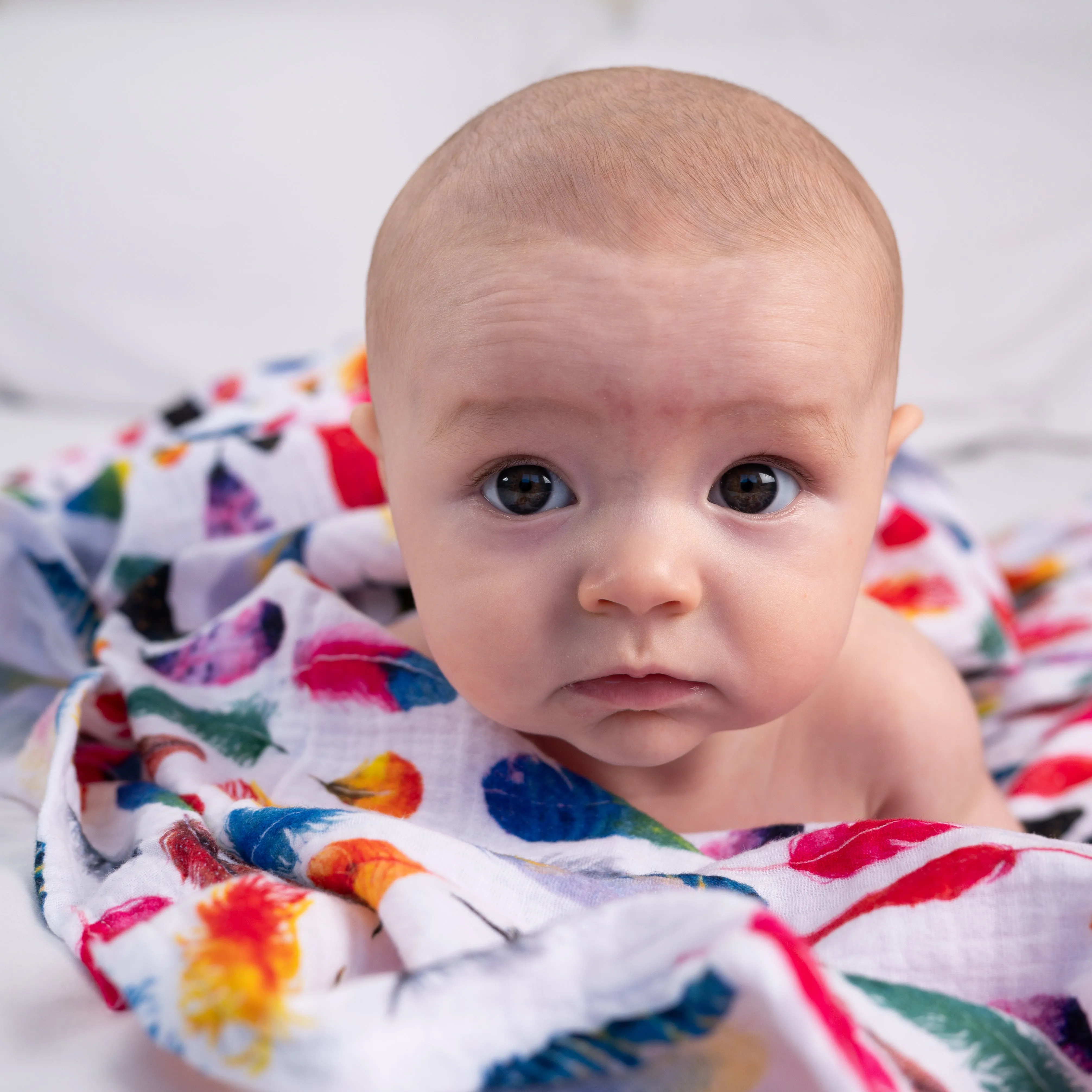 Rainbow feather print Muslin Swaddle