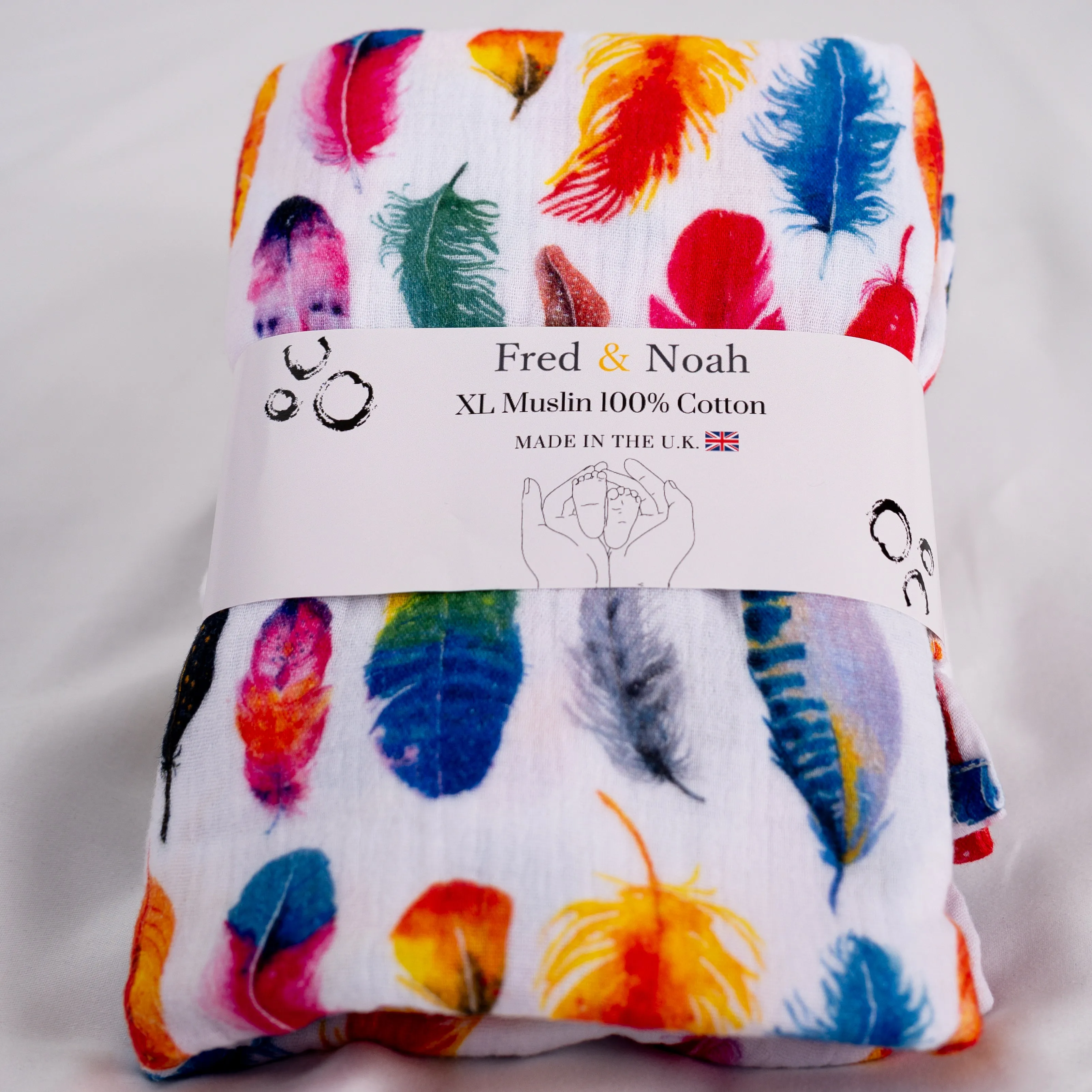 Rainbow feather print Muslin Swaddle