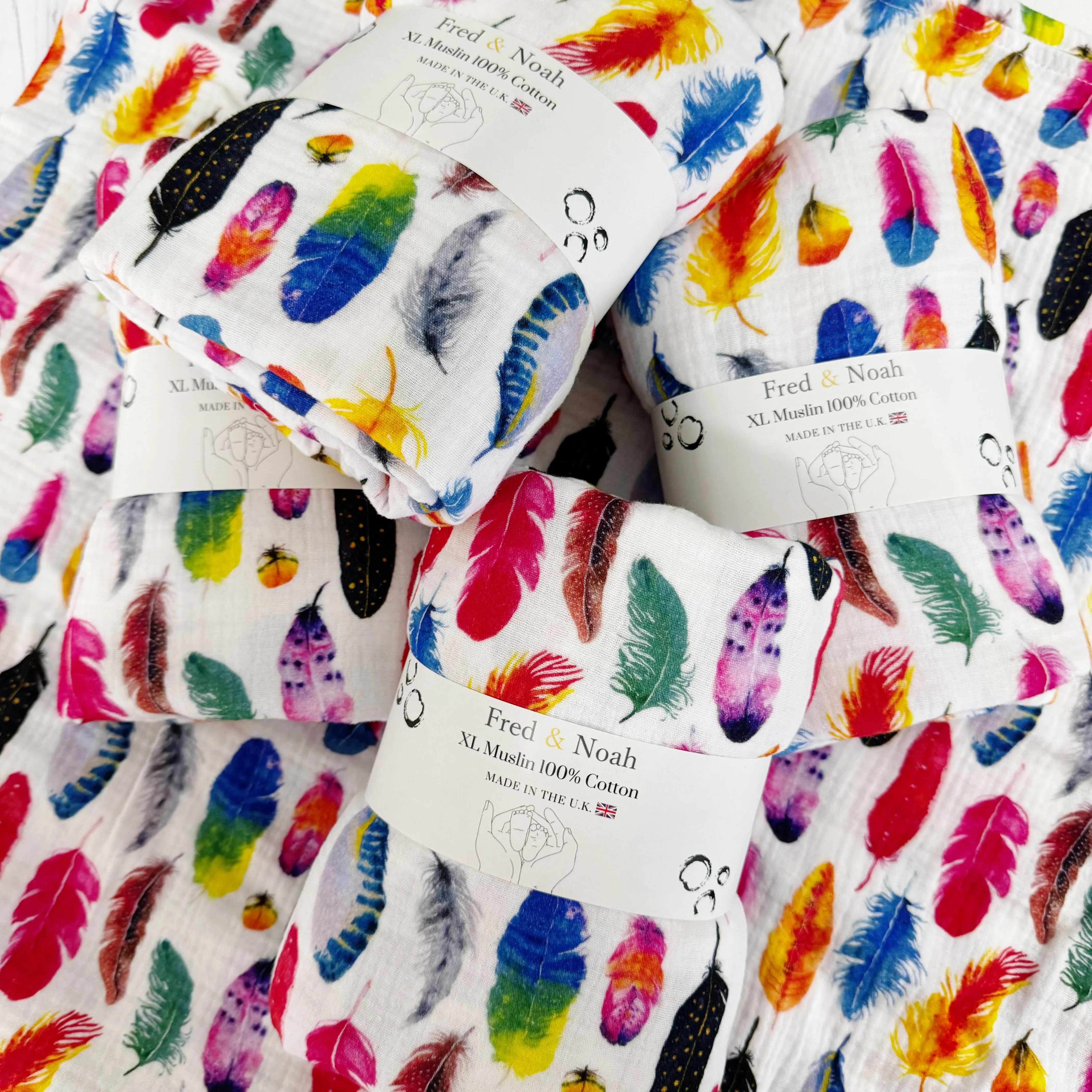 Rainbow feather print Muslin Swaddle