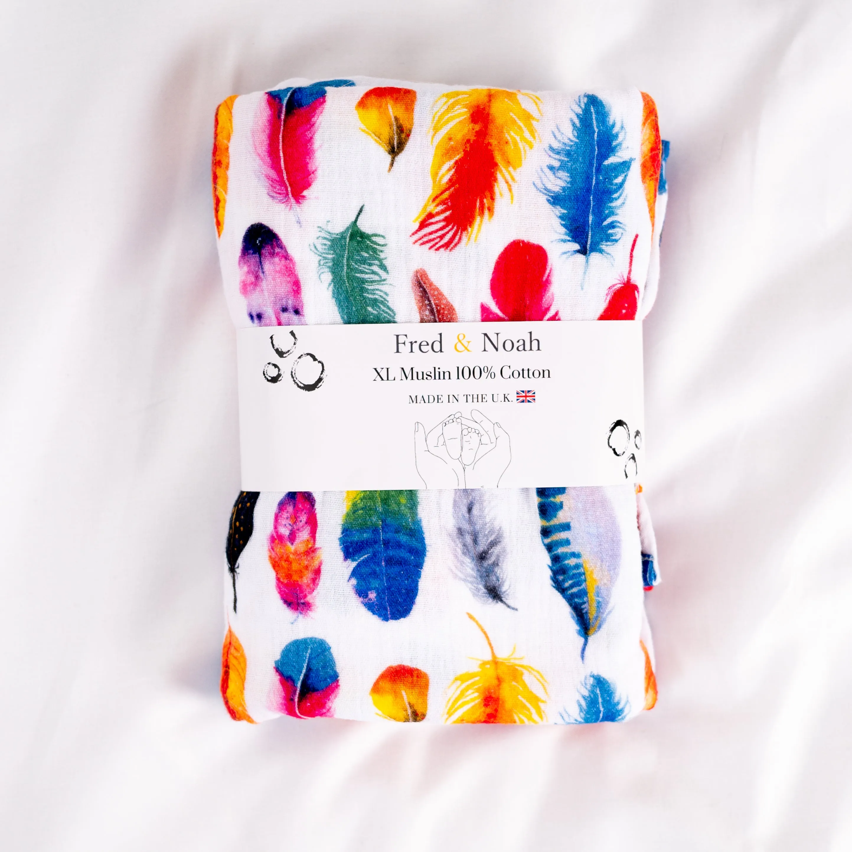 Rainbow feather print Muslin Swaddle