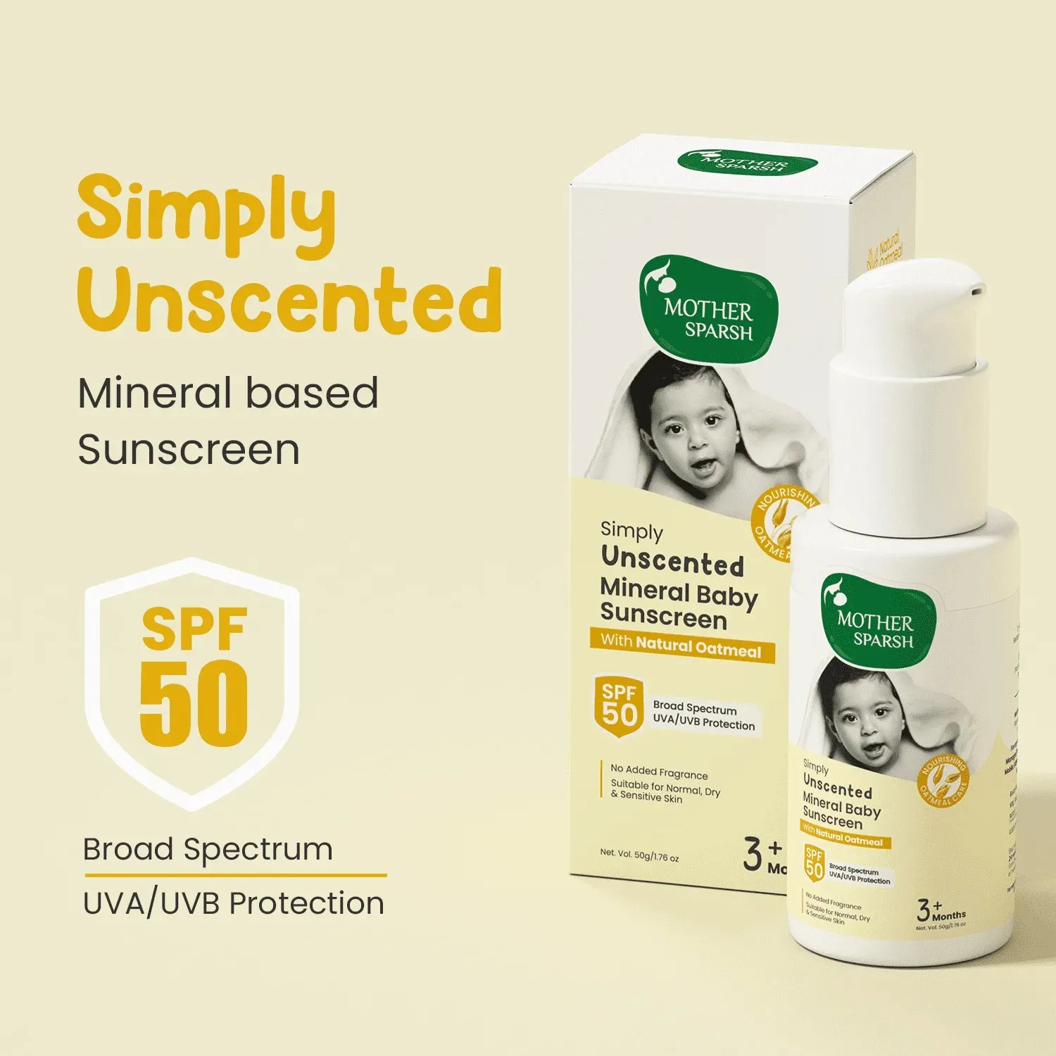 Simply Unscented Mineral Baby Sunscreen SPF 50 - Safe Sun Protection