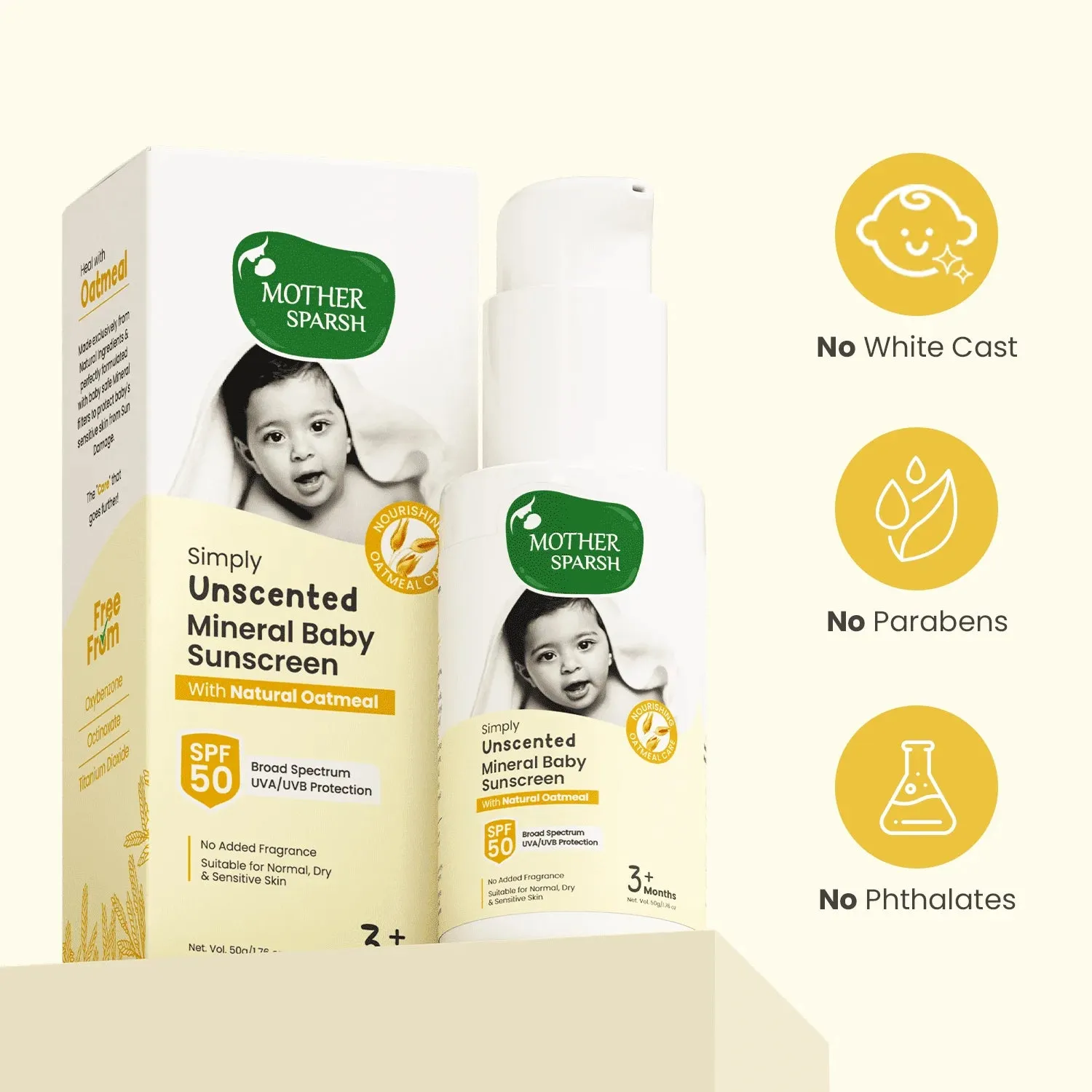 Simply Unscented Mineral Baby Sunscreen SPF 50 - Safe Sun Protection