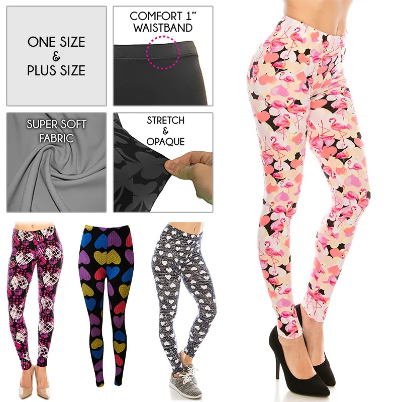 Soft Love and Hearts Patterned Ultra Soft Leggings (Regular/Plus Size)